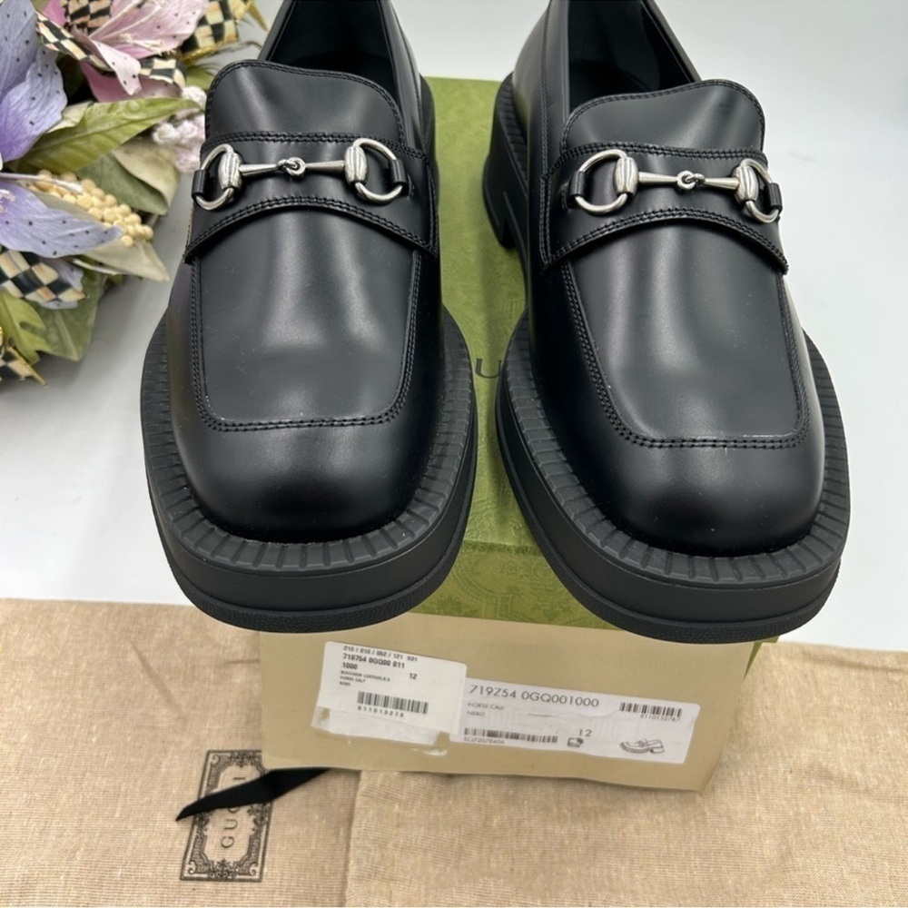 Men’s Gucci, leather chunky horse bit loafers size 12 made in Italy